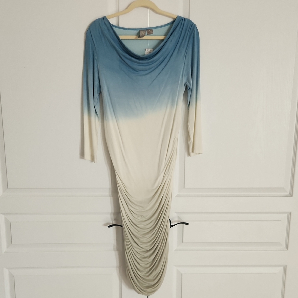 Solo Blue and Cream Ombre Long Sleeve Dress